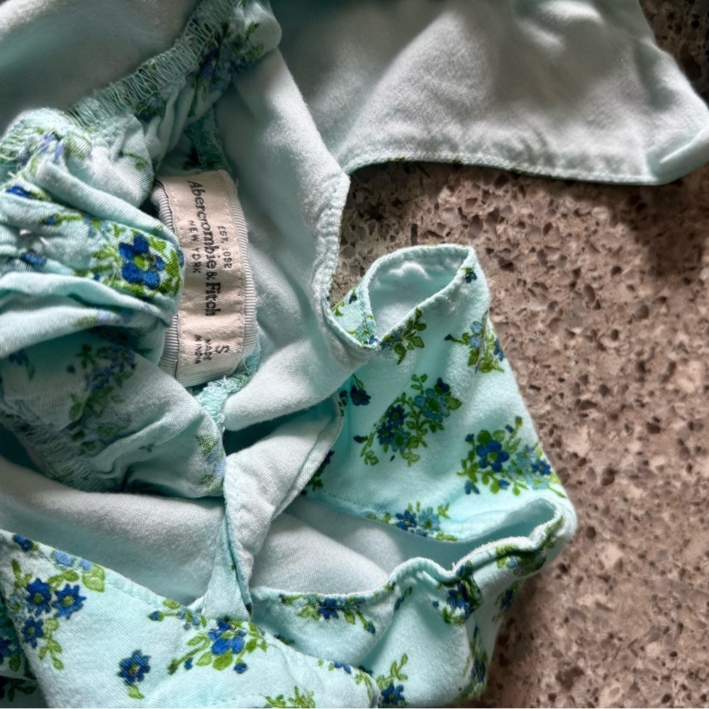 Abercrombie & Fitch Aqua Floral Babydoll Mini Dress/Tunic - Size Small ⭐🌼 - Picture 3 of 9
